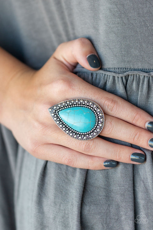 Santa Fe Storm - Oversized Blue Dotted/Studded Textured Teardrop Stone Ring R#1759