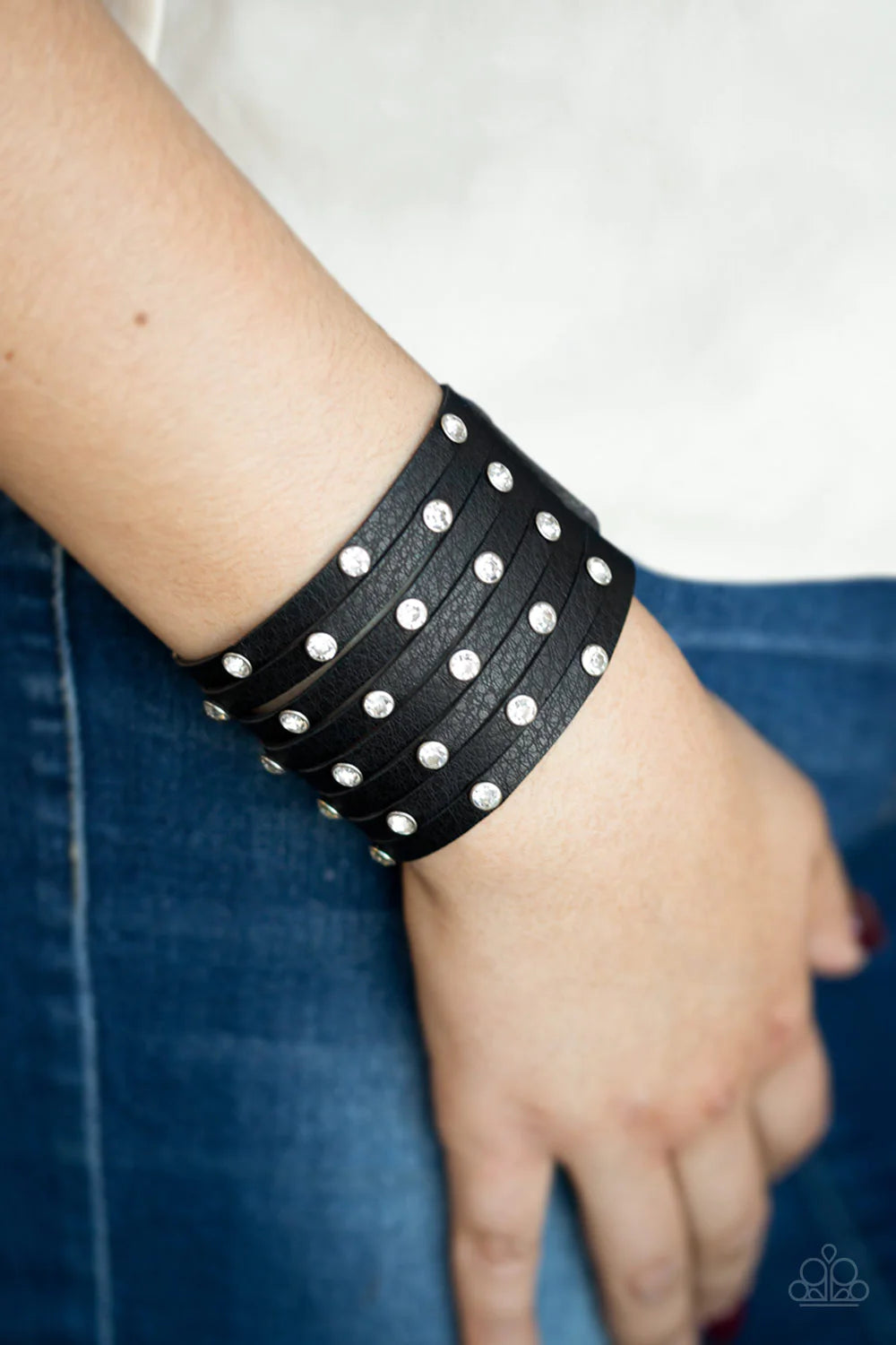 Sass Squad - Black Encrusted Spliced Soft Leather Bracelet B#1069