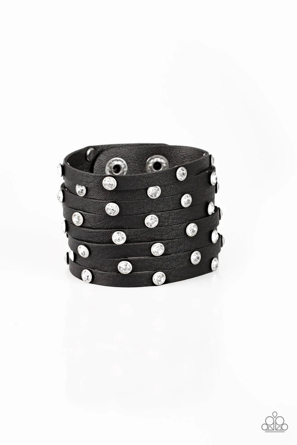 Sass Squad - Black Encrusted Spliced Soft Leather Bracelet B#1069