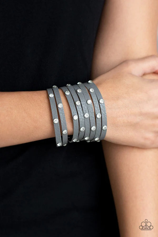 Sass Squad - Silver Encrusted Spliced Soft Leather Bracelet B#1032