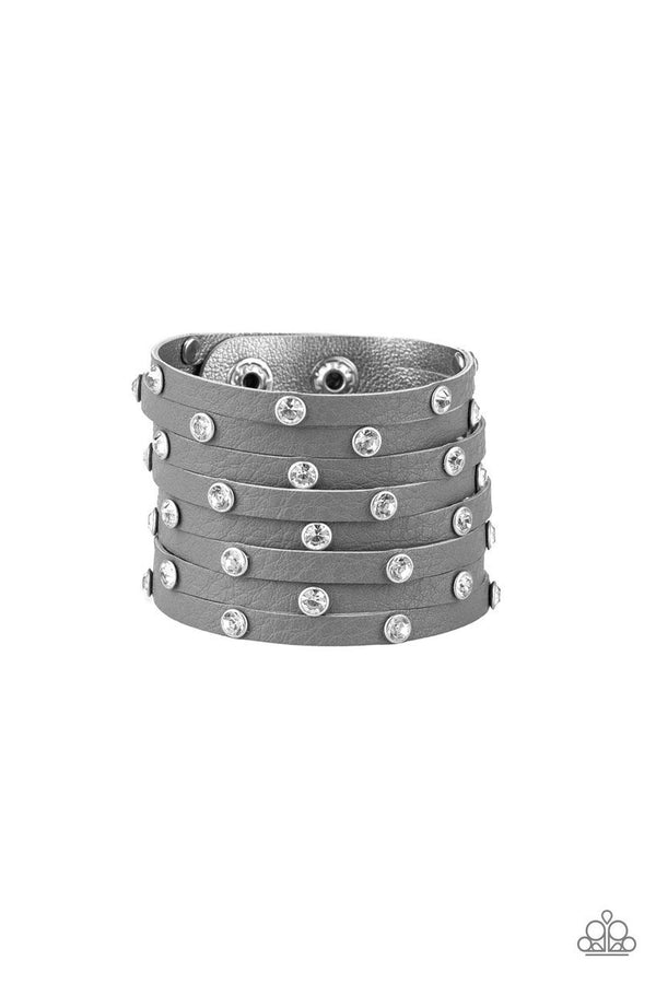 Sass Squad - Silver Encrusted Spliced Soft Leather Bracelet B#1032