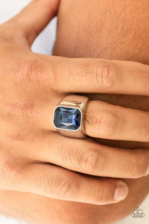 Scholar - Oversized Blue King Emerald Cut Urban Ring R#1753
