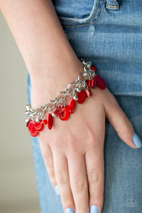 Seashore Sailing - Red Shell-like Crystal-like Whimsical Fringe Bracelet B#2148