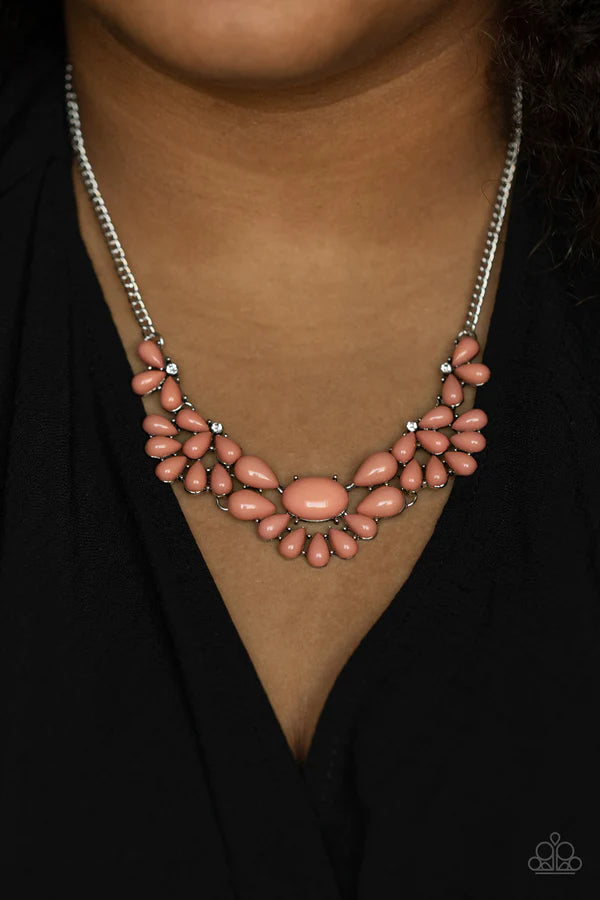 Secret GARDENISTA - Oversized Pale Pink Rosette Oval Fan Out/Flare Out Solitaire Encrusted Floral Stacked Teardrop Necklace N#576