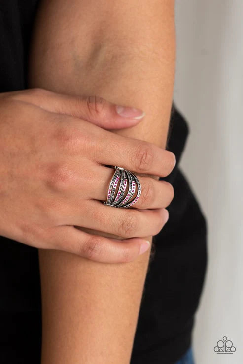 Securing My Finances - Oversized Pink Airy Dotted Encrusted Studded Stacked Ring R#1774