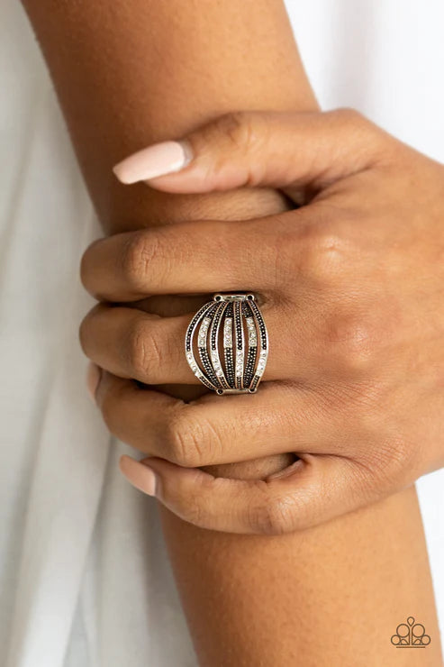 Securing My Finances - Oversized White Airy Dotted Encrusted Studded Stacked Ring R#1780