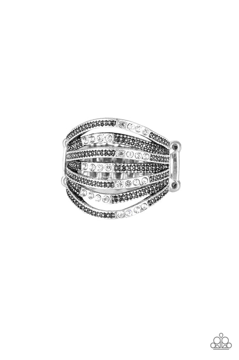 Securing My Finances - Oversized White Airy Dotted Encrusted Studded Stacked Ring R#1780