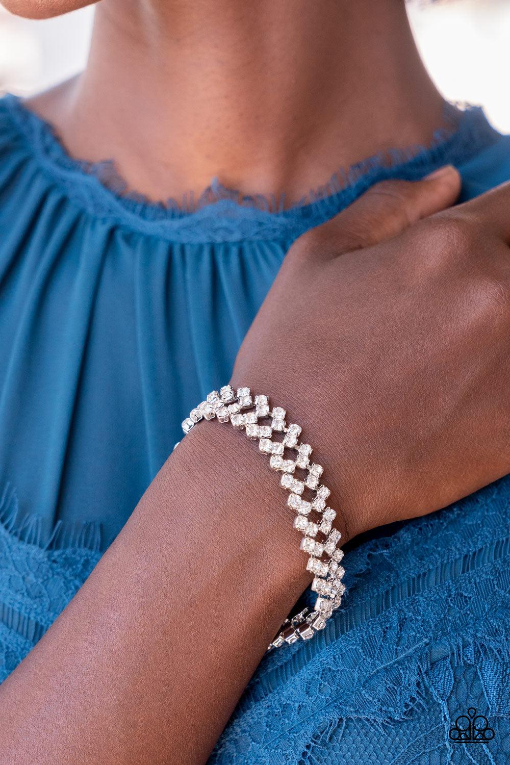 Seize the Sizzle - White Haphazardly Encrusted Stacked Bracelet B#014
