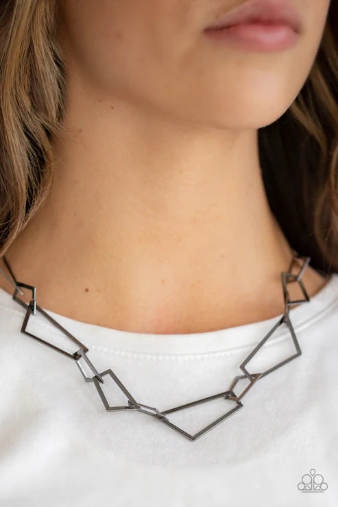 Shattering Records - Black/Gunmetal Trapezoid Linked Industrial Necklace N#2154