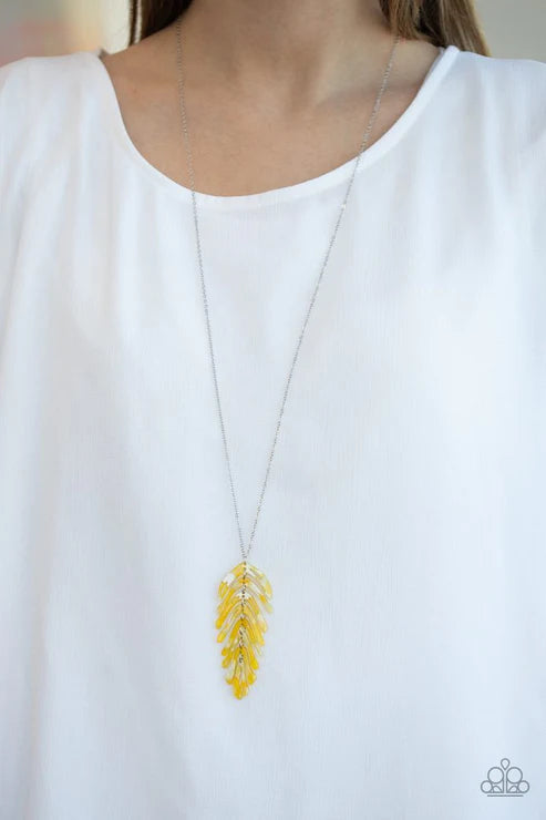 She QUILL Be Loved - Yellow 3D Stacked Feather Shell Link Necklace N#2494