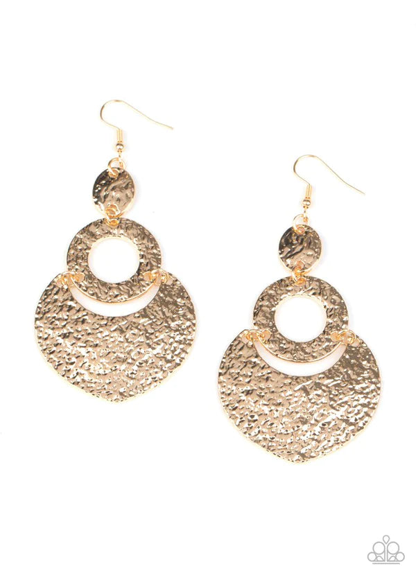 Shimmer Suite - Oversized Gold Oval Hammered/Embossed Shimmer Texture Crescent Linked Lure Hoop Earrings E#1445