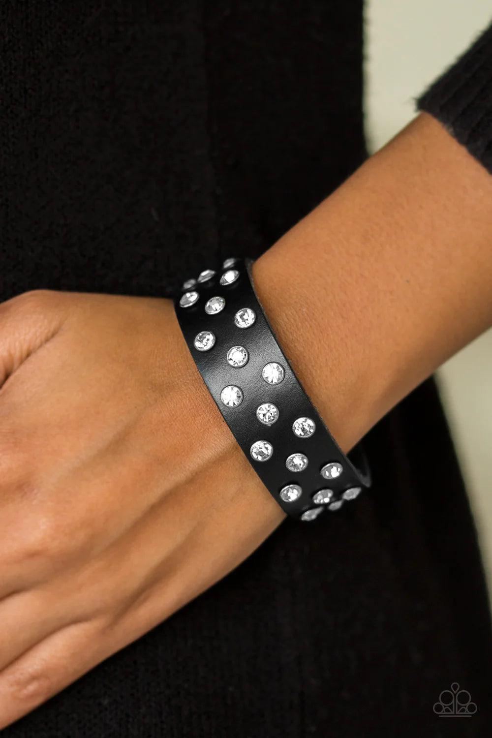 Shine On You Crazy Diamond - Black/White Encrusted Leather Bracelet B#1043