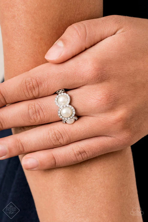 Shut The Front DIOR! - White Trio Pearl Encrusted Ring R#2600