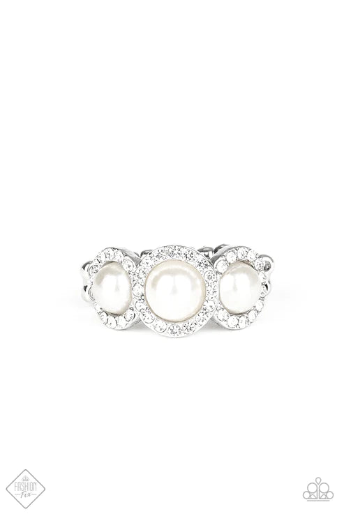 Shut The Front DIOR! - White Trio Pearl Encrusted Ring R#2600