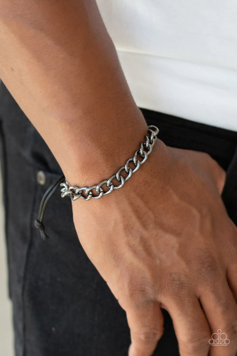 Sideline - Black Wrapped Cable Link Knotted Cord Sliding Knot Closure Urban Bracelet B#1125