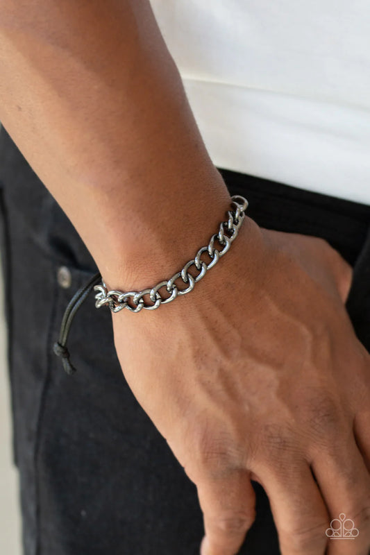 Sideline - Black Wrapped Cable Link Knotted Cord Sliding Knot Closure Urban Bracelet B#1125