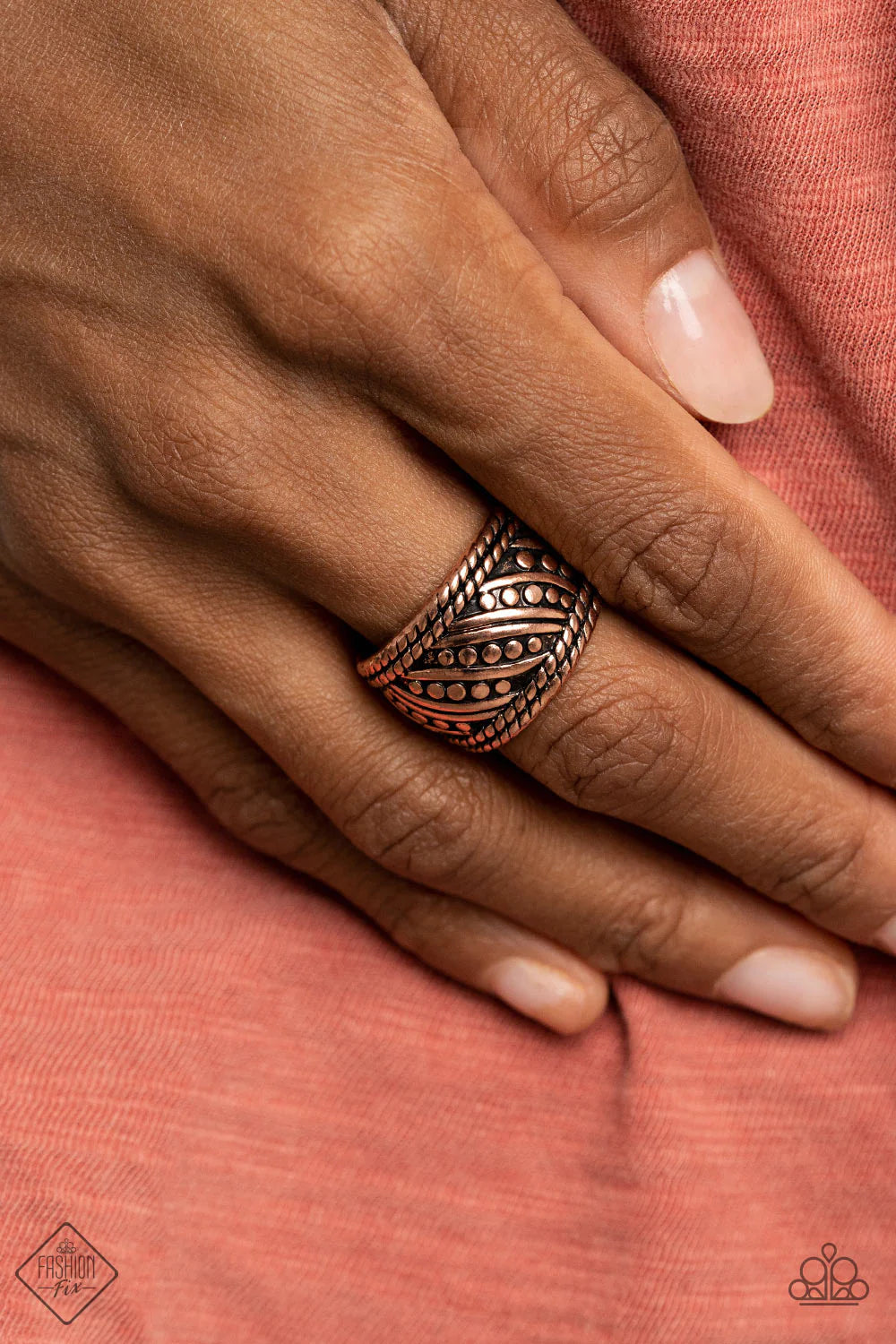 Slanted Shimmer - Copper Studded Slanted Rope Ring R#1106