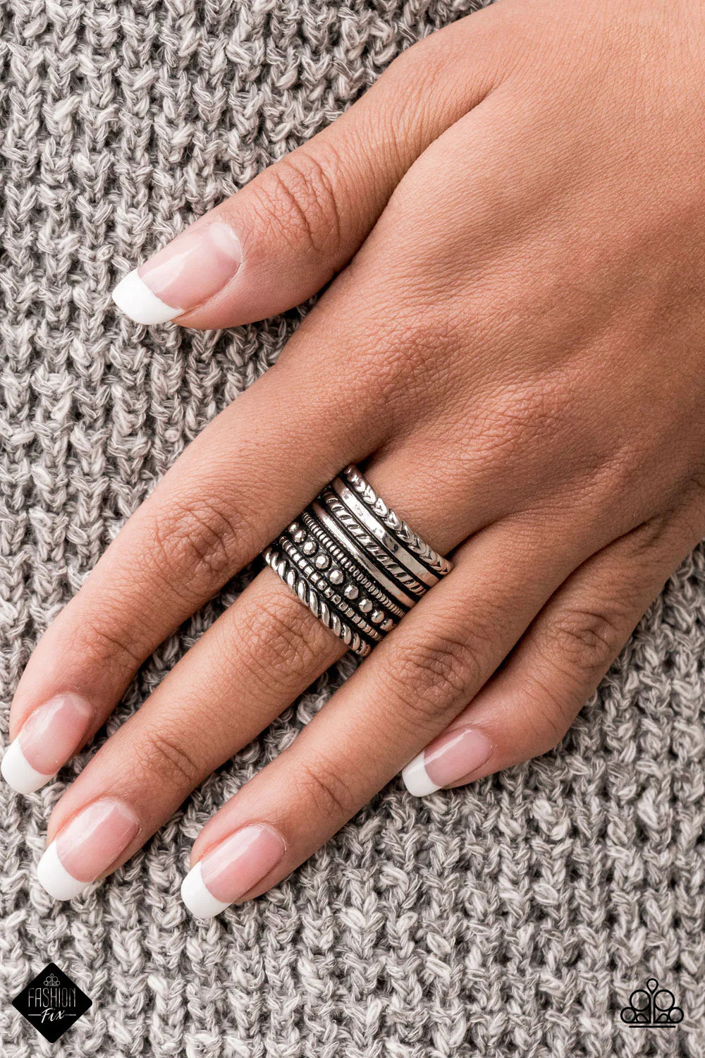 Stacked Odds - Oversized Silver Textured Twisted Rope Ring R#1108