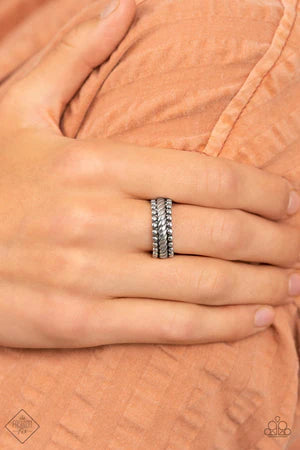 Tangible Texture - Silver Rustic Twisted Flanked Studded Ring R#298