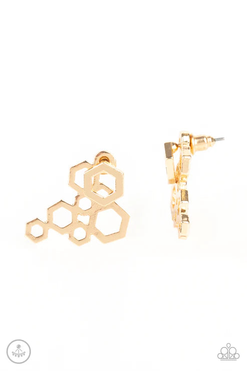Six-Sided Shimmer - Oversized Gold Geometric Hexagonal Double-sided Earrings E#2644