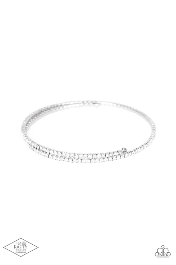 Sleek Sparkle - White Dotted Encrusted Flexible Wire Coils Bracelet B#379