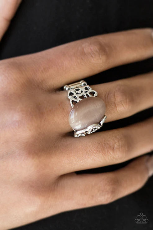 So In Love - Brown Airy Sporadically 3D Heart Encrusted Cat's Eye Moonstone Ring R#1877