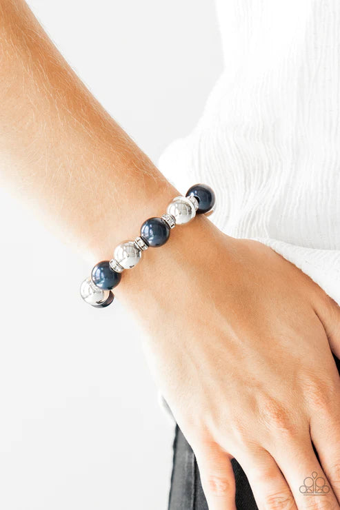 So Not Sorry - Oversized Blue Metallic Pearl Encrusted Rings Bracelet B#1936