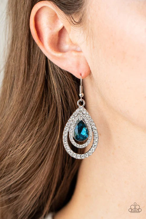 So The Story GLOWS - Oversized Blue Nestled Encrusted Teardrop Earrings E#1819