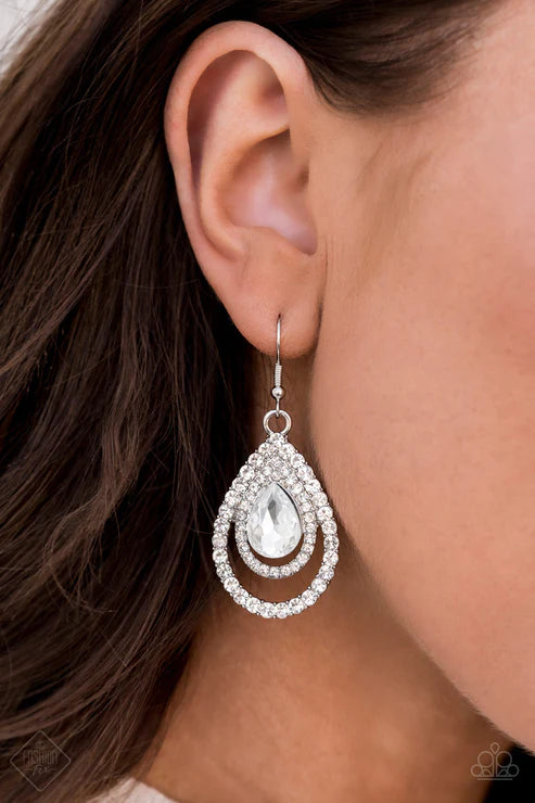 So The Story GLOWS - Oversized White Nestled Encrusted Teardrop Earrings E#2205