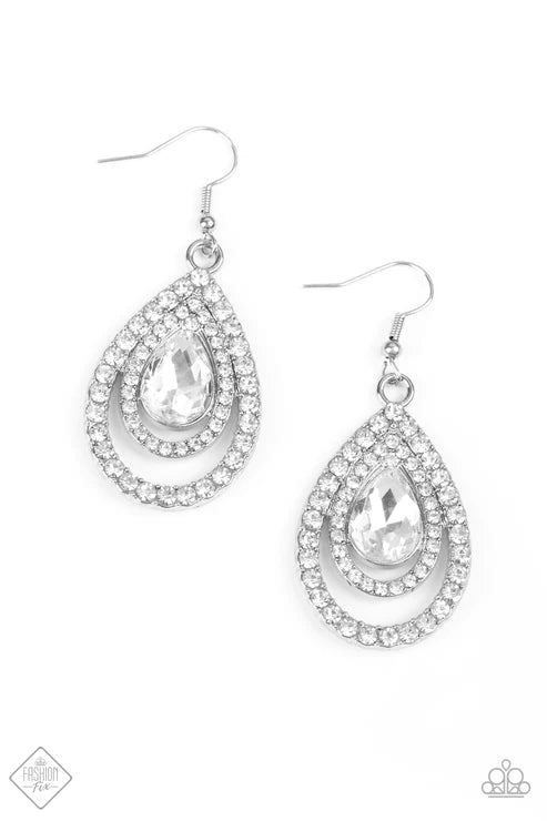 So The Story GLOWS - Oversized White Nestled Encrusted Teardrop Earrings E#2205
