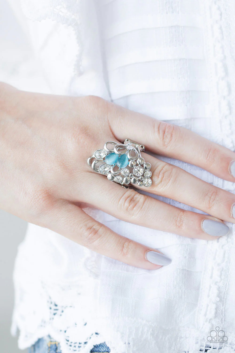 Sparkle Splash - Oversized Baby Blue 3D Butterfly Cat's Eye Moonstone Ring R#373