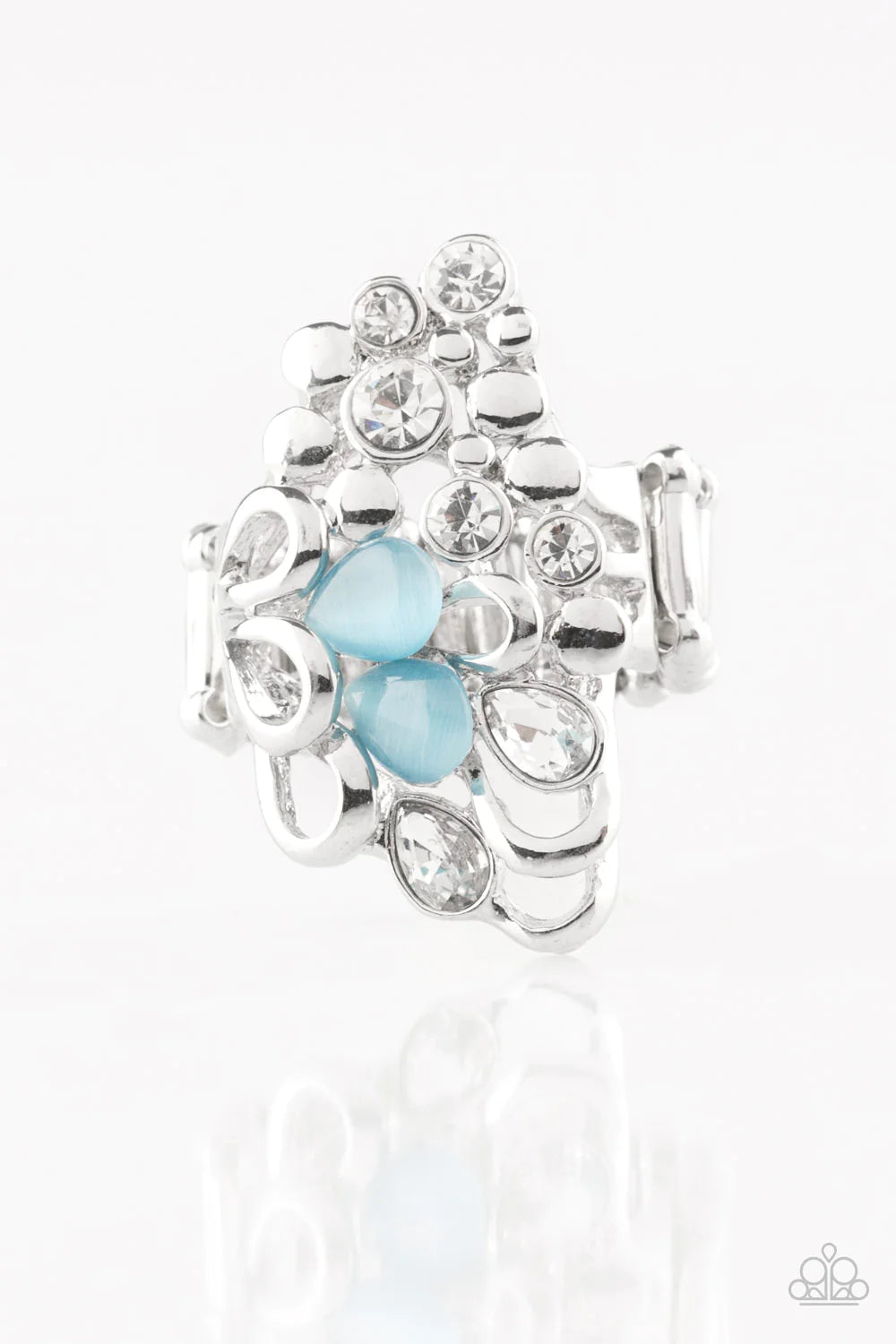 Sparkle Splash - Oversized Baby Blue 3D Butterfly Cat's Eye Moonstone Ring R#373