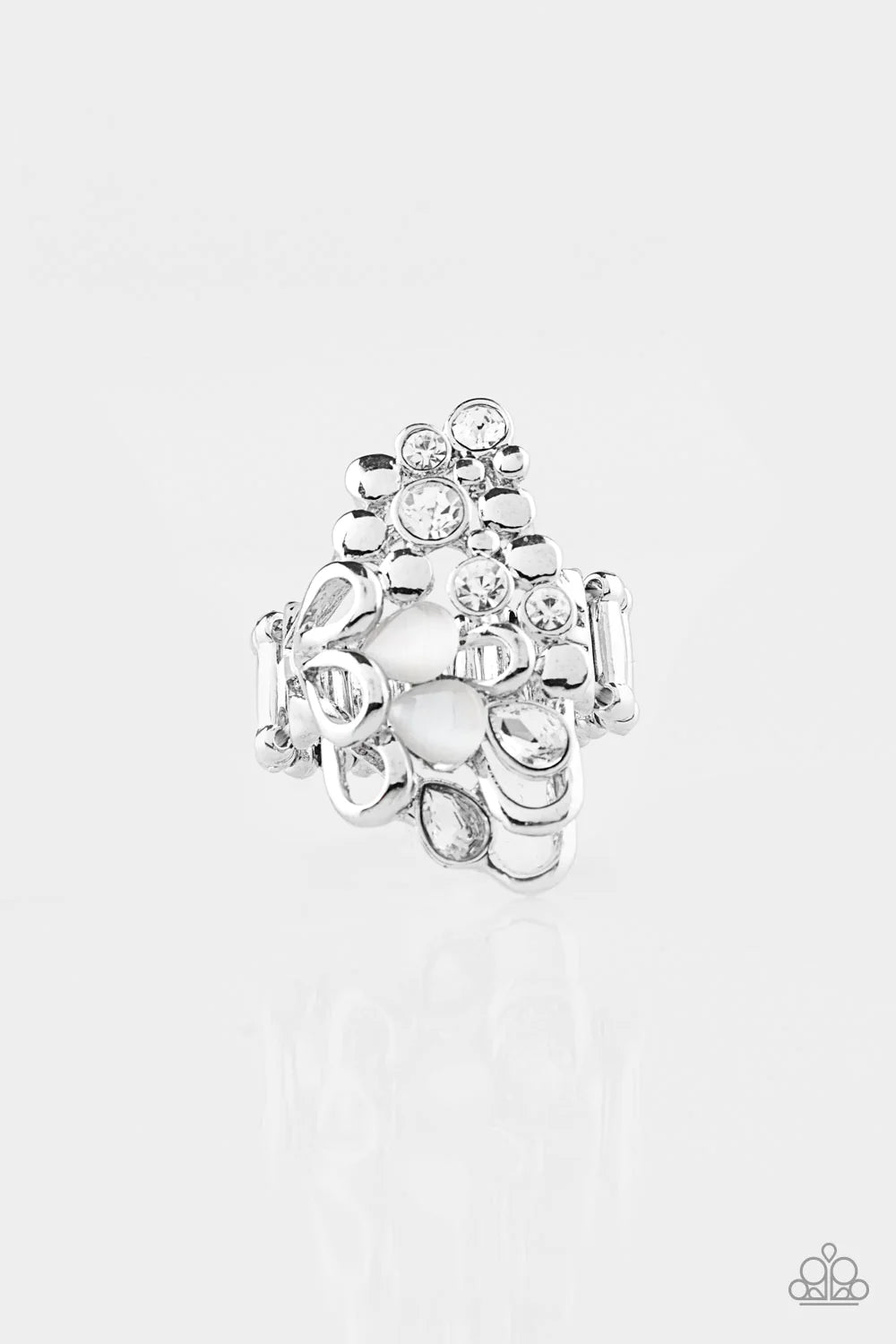 Sparkle Splash - Oversized White Luminescent 3D Butterfly Cat's Eye Moonstone Ring R#375