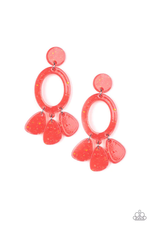 Sparkling Shores - Orange (Coral) Sparkle Flecked Abstract Lure Earrings E#2642