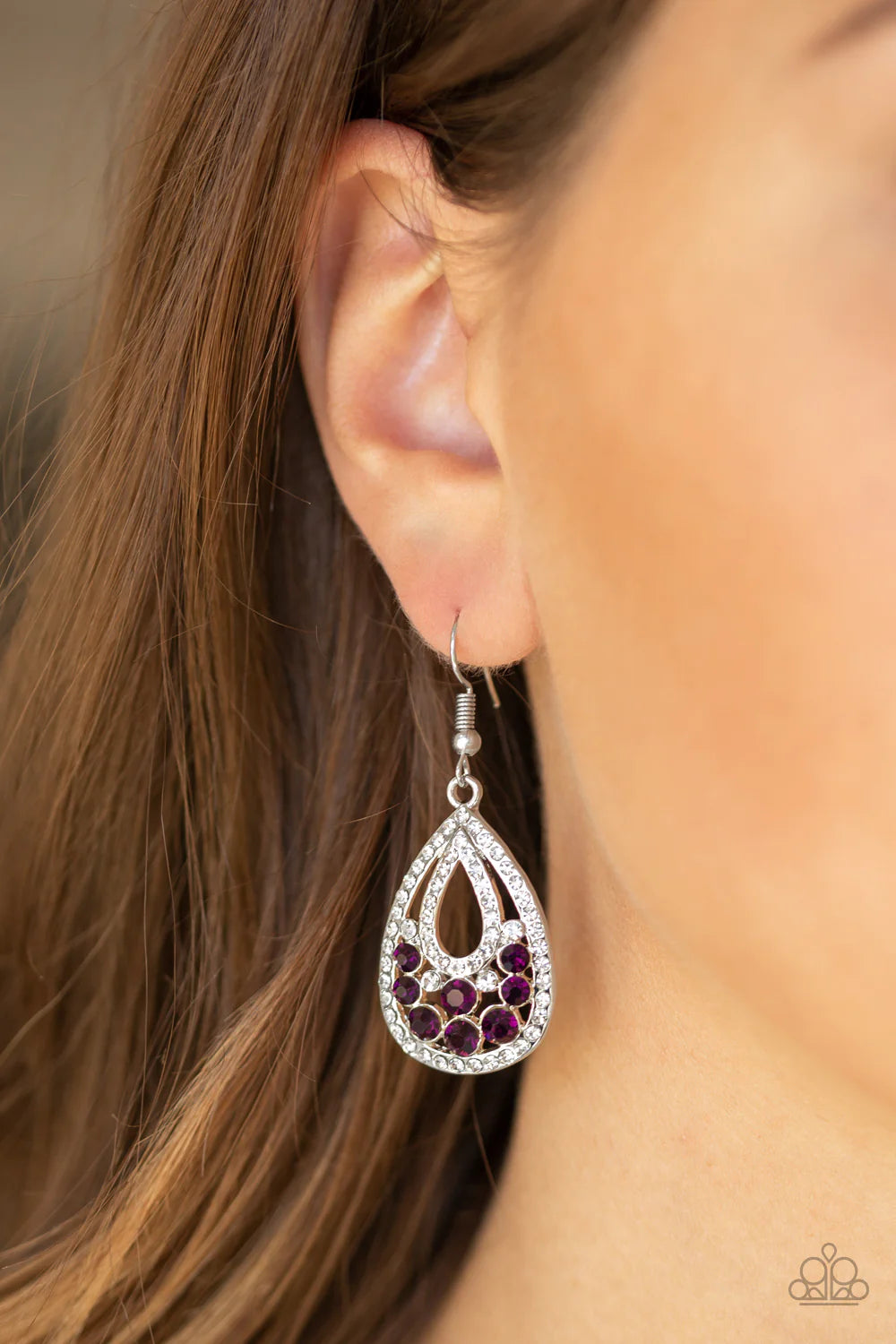 Sparkling Stardom - Purple Encrusted Swoop Teardrop Earrings E#1366