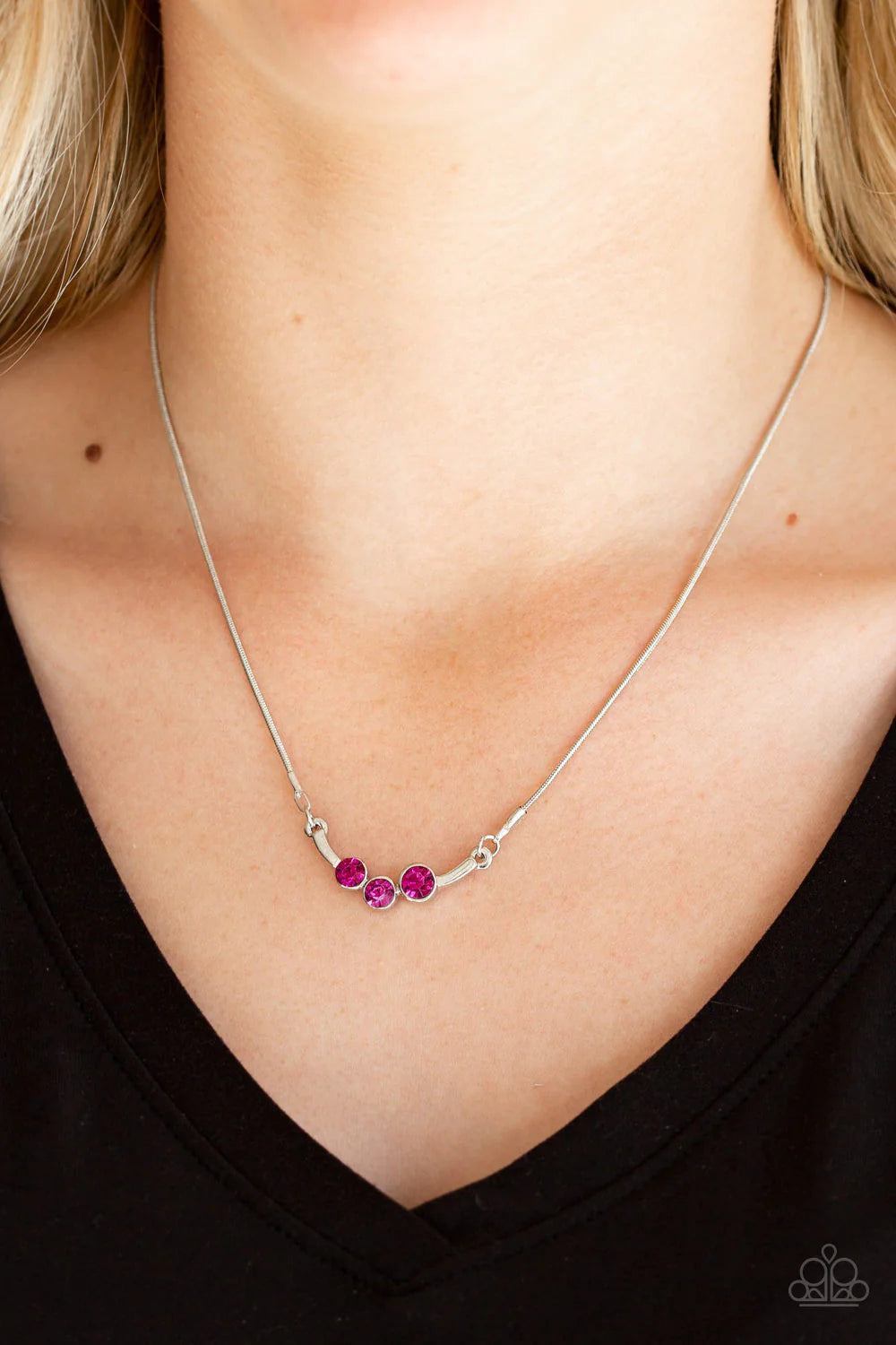 Sparkling Stargazer - Peacock Pink Trio Encrusted Bar Necklace N#983