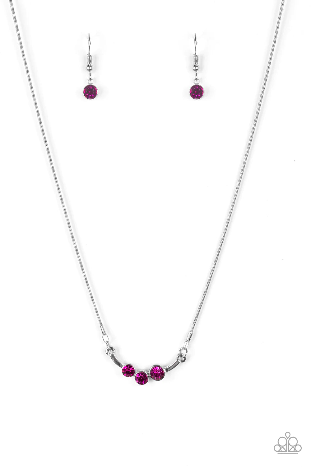 Sparkling Stargazer - Peacock Pink Trio Encrusted Bar Necklace N#983