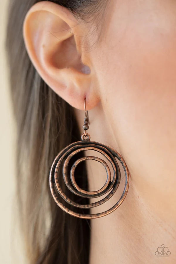 Spiraling Out of Control - Copper Hammered Shimmer Spiral Dizzy Wire Coils Industrial Earrings E#274