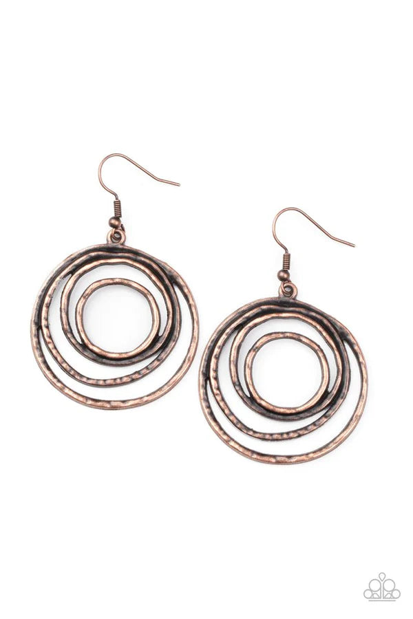 Spiraling Out of Control - Copper Hammered Shimmer Spiral Dizzy Wire Coils Industrial Earrings E#274