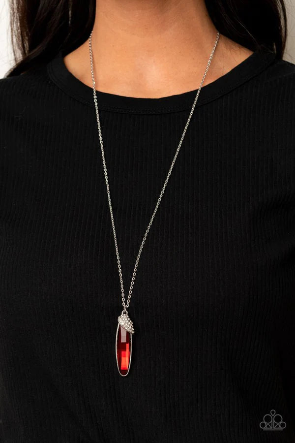 Spontaneous Sparkle - Oversized Red Oval Slanted Encrusted Necklace N#197