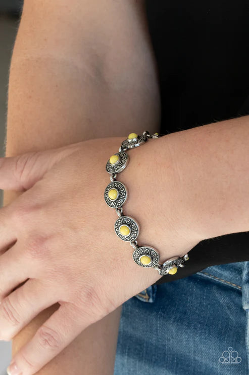 Springtime Special - Sunny Yellow Dotted Illuminated Embossed Floral Bracelet B#1982