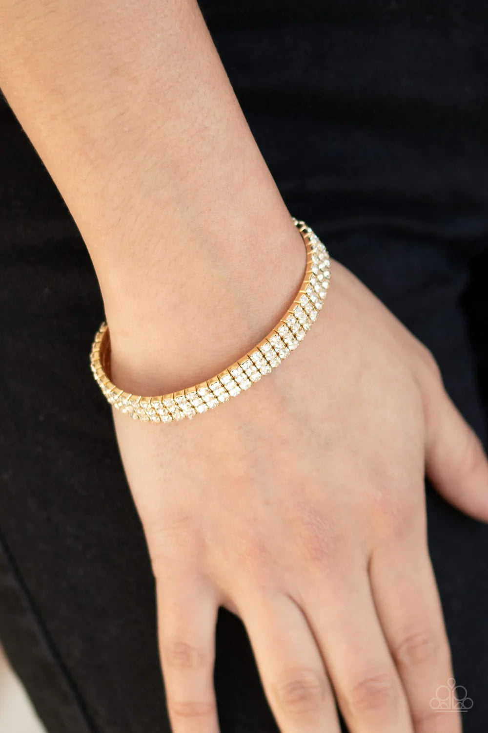 Stacked Deck - Gold Sleek Square Interconnected Encrusted Strands Bracelet B#932