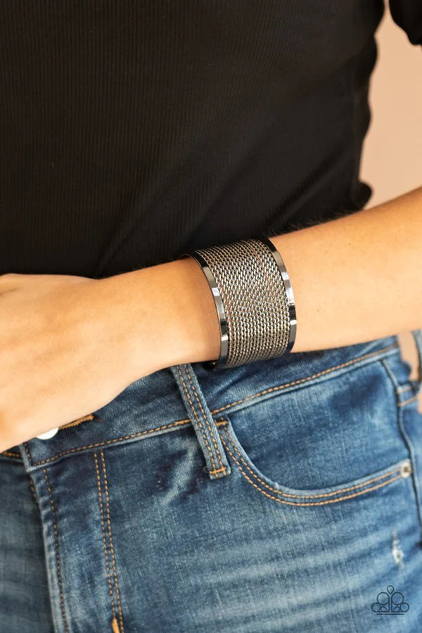 Stacked Sensation - Oversized Black Flat/Twisted Wire Stacked Cuff Bracelet B#220