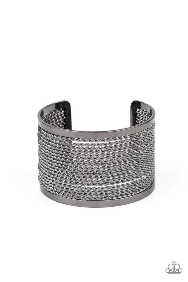 Stacked Sensation - Oversized Black Flat/Twisted Wire Stacked Cuff Bracelet B#220