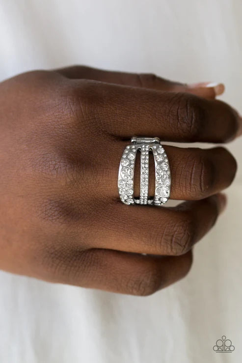 Stacks On Stacks On Stacks - White Sporadic Encrusted Stacked Ring R#1949