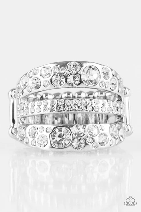 Stacks On Stacks On Stacks - White Sporadic Encrusted Stacked Ring R#1949