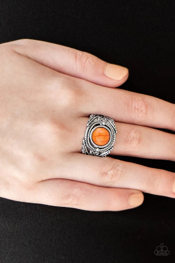 Stand Your Ground - Orange Studded Rope Textured Stone Ring R#1058