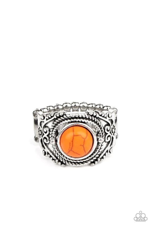 Stand Your Ground - Orange Studded Rope Textured Stone Ring R#1058