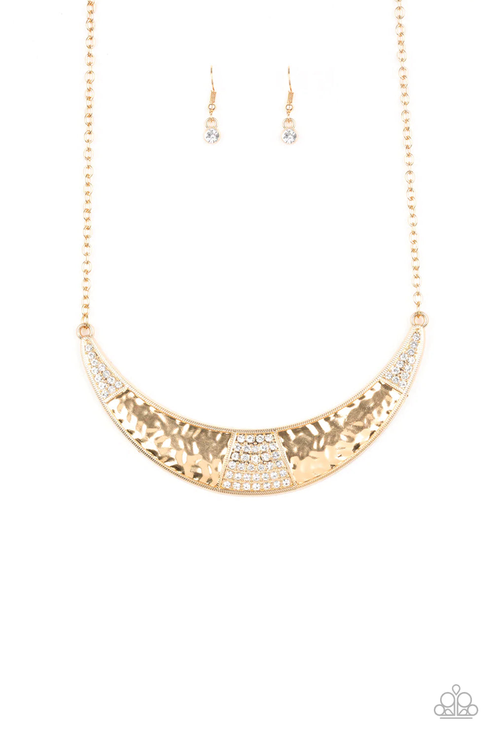 Stardust - Gold Half-Moon Hammered  Encrusted Plate Necklace N#887