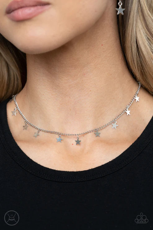 Starry Skies - Silver 3D Twinkle Stars Choker Fringe Necklace N#2498